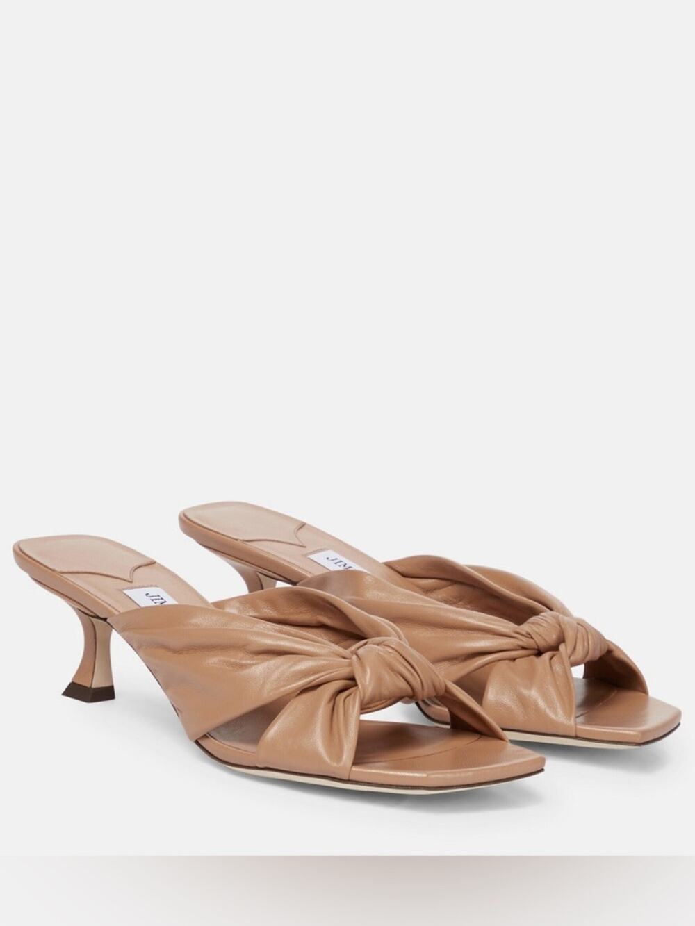 Jimmy Choo Camel Knotted Leather Mule Heels 36.5